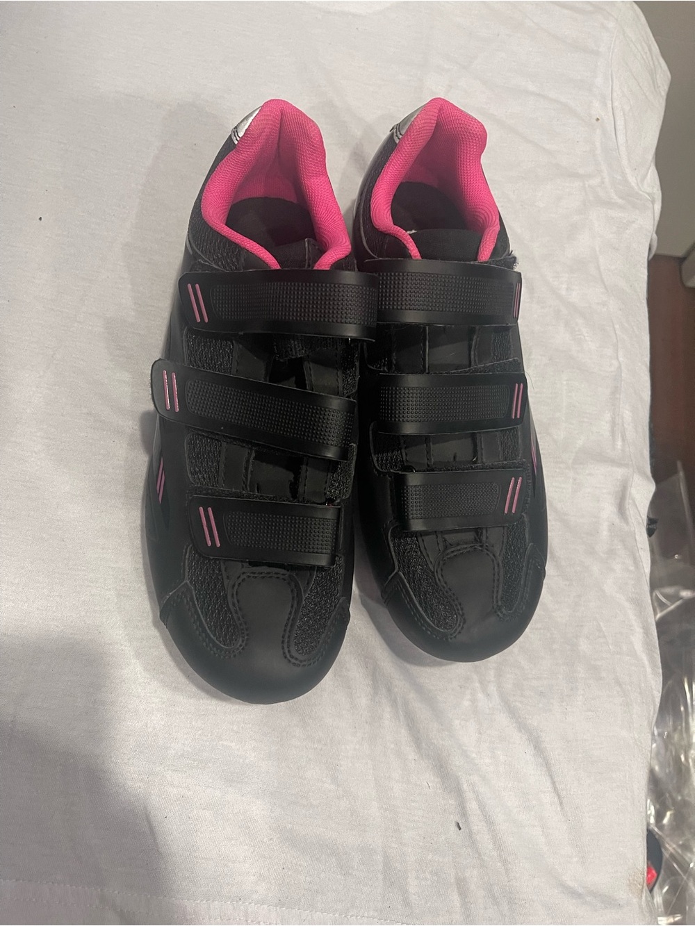 Women's Black Athletic cycling shoes size 9 with Pink Lining and Velcro Straps